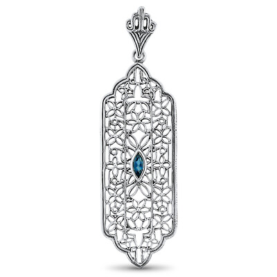 #ad GENUINE LONDON BLUE TOPAZ 925 SOLID STERLING SILVER ANTIQUE STYLE PENDANT #965 $23.00