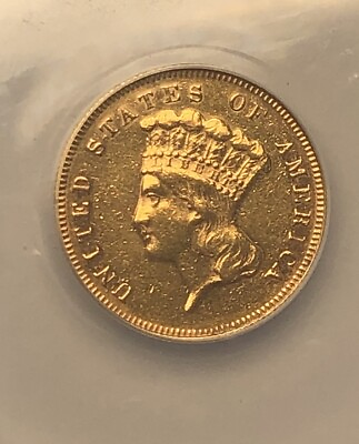 #ad $3 Gold Princess Coin ANACS AU 50 Details Rare High Grade $1878.00
