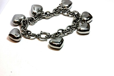 #ad stainless steel puffed heart bracelet 7.5 inch costume fashion estate 44.23g $95.00