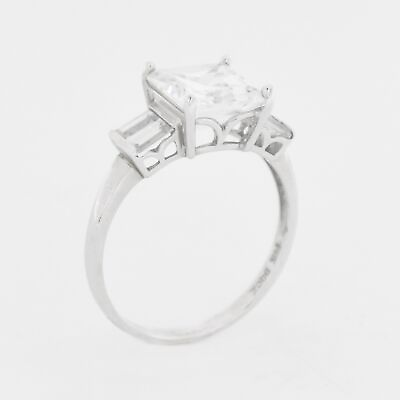 #ad 14k White Gold Estate Cubic Zirconia CZ Gemstone Engagement Ring Sz 8 $199.19