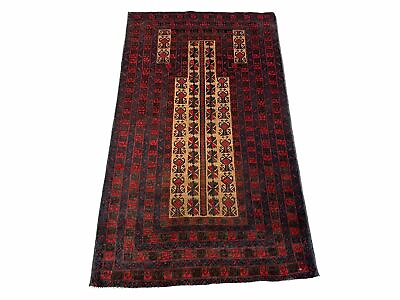 #ad 3 X 3.5 New Vintage Handmade Wool Rug Tribal Turkoman Balouch Red Prayer Rug $206.50