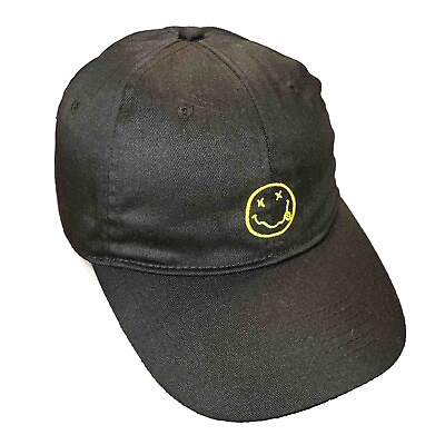 #ad Nirvana Baseball Hat Black Yellow Smiley Face Embroidered 2018 Strap Back Cap $9.77