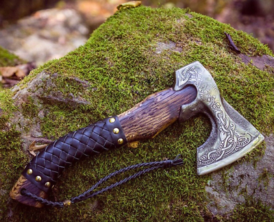 #ad Medieval Viking Axe Custom Handmade High Carbon Steel Throwing Axe Engraved Axe $46.50