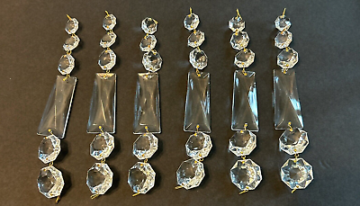 #ad Set of 6 Vintage Replacement Chandelier Crystal Prism Bar 5 Octagon Drops Strand $27.49