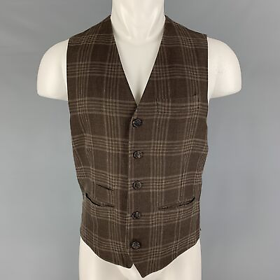 #ad BRUNELLO CUCINELLI Size M Brown Plaid Linen Blend Buttoned Vest $363.00