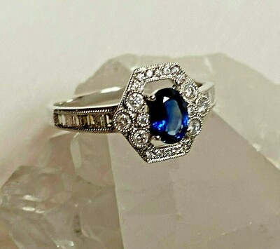 #ad Women#x27;s Pretty Wedding Ring Oval Cut Simulated Sapphire In 14K White Gold Plated $139.99