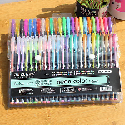 #ad 48pc Gel Pens Gel Refills Rollerball Pastel Neon Glitter Drawing Colors Mark Pen $4.64
