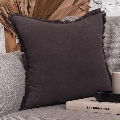 #ad INSPIRED IVORY Linen Throw Pillow Cover 20x20 Inch Charcoal Grey Throw Pillow $15.88