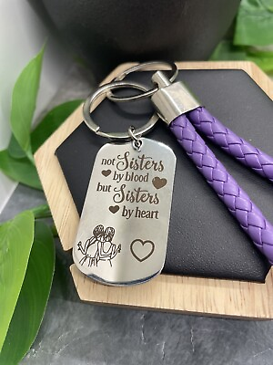 #ad 5quot; Leather Keychain amp; Not Sisters by Blood But Sisters By Heart Free Ship A4604 $10.92