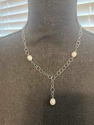 #ad STERLING LINK CHAIN WITH 3 @10mm Freshwater PEARL DROP NECKLACE $27.99