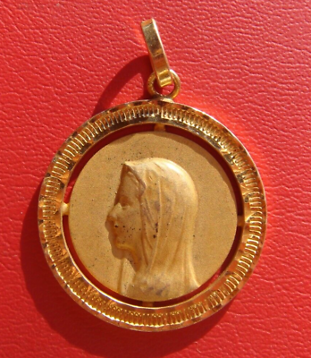 #ad OUR BLESSED VIRGIN MARY RARE OLD BEAUTIFUL GOLD PLATED RELIGIOUS MEDAL PENDANT $100.00