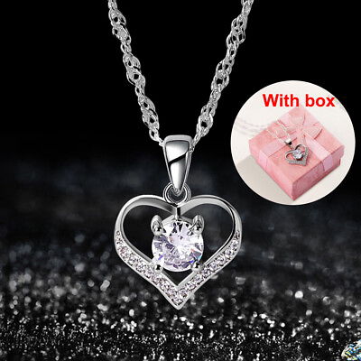 #ad Gorgeous 925 Silver Necklace Pendant For Girl Women Cubic Zircon Jewelry Gift $9.39