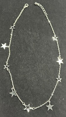 #ad Silver Tone 17” Necklace Adjustable 9 Stars Five Pointed Star Chain NEW $6.99