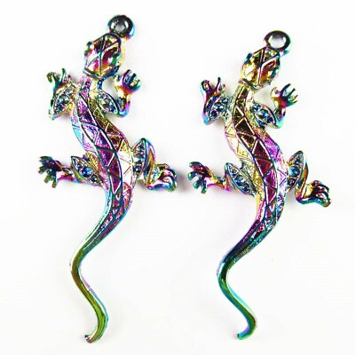 #ad 30Pcs 9.8g Carved Rainbow Plated Tibetan Silver Lizard Pendant Bead $55.60