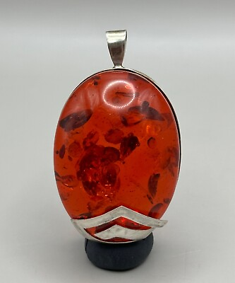 #ad Wonderful solid Silver Stunning amber Unique vintage Pendant $100.00