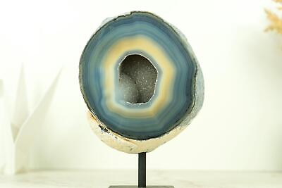 #ad Supperb Blue and Cream Lace Agate Geode Banded Agate Geode with Sugar Druzy $380.00