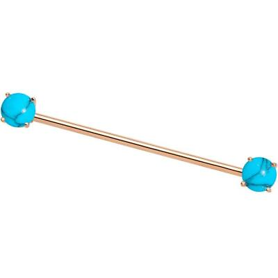 #ad 7 mm Prong Set Turquoise Rose Gold Industrial Barbell Ear Cartilage 14G $7.99
