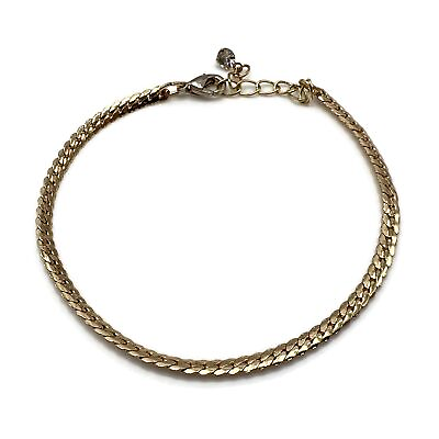 #ad Gold Tone Herringbone Chain With Crystal Rhinestone Charm Fashion Bracelet $17.00