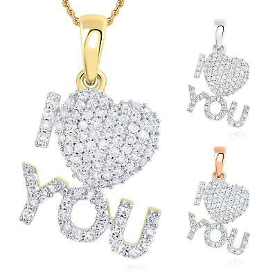 #ad Natural Diamond Pave 10K Gold Yellow White Rose I ❤️ YOU Love Heart Pendant 0.6quot; $365.00