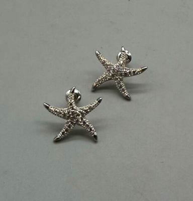 #ad Starfish Earrings Silver Tone Pierced Post Rhinestones Nautical Beach Jewelry $12.74