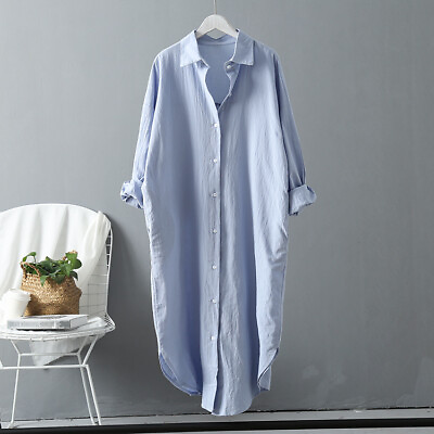 #ad Women Button Down Shirt Dress Loose Cotton Linen Coats Casual Blouse Kaftan Tops $21.49