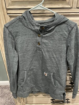 #ad Carhartt Slightly Fitted Henley Hooded Pullover Adult Size S 4 6 Gray Green $17.00