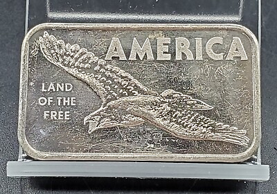 #ad AMERICA LAND OF THE FREE SILVER 1 OZ BAR 999 AMERICAN ARGENT MINT CH UNC $52.19