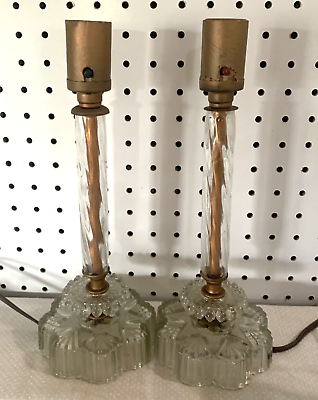 #ad 2 Matching Vintage Deco Crystal Boudoir Lamps All Glass Brass Parts Beautiful $49.99