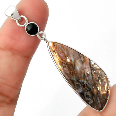 #ad Tube Agate Turkish amp; Black Onyx 925 Sterling Silver Pendant Jewelry P 1098 $7.99