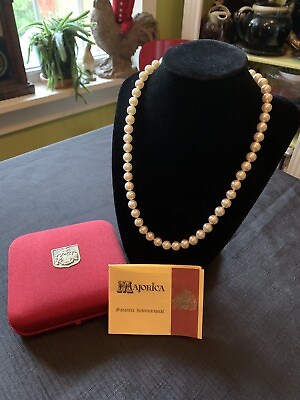 #ad Vintage Majorica 18” 8mm Simulated Pearl Necklace 925 Clasp W Stones $68.00
