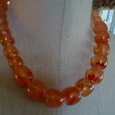 #ad Honey Amber Color Necklace Chain Balls Knotted Between Each Bead 16 20 Inches $17.00