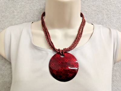 #ad Fall Womens Red Silver Tone Pendant Necklace 18 in Floral Runway Holiday Gift $15.00