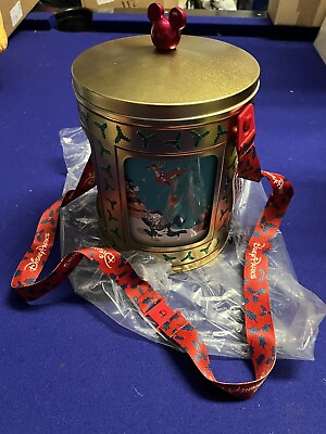 #ad 2023 Disney Parks Holidays Mickey Gold Musical Rotating Tin Popcorn Bucket NEW $59.99
