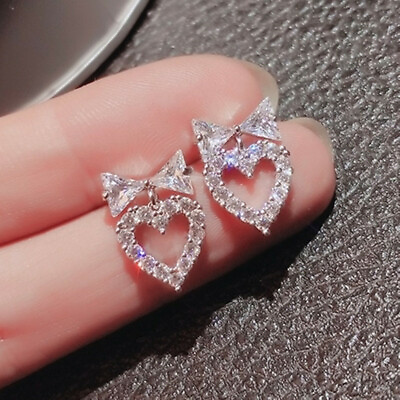 #ad Romantic Heart 925 Silver Filled Drop Earring Cubic Zircon Wedding Jewelry Women C $3.29