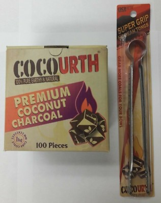 #ad CocoUrth 100Pcs Natural Coconut Hookah Charcoal Coal MINI CUBES 1kg SUPER TONG $21.99