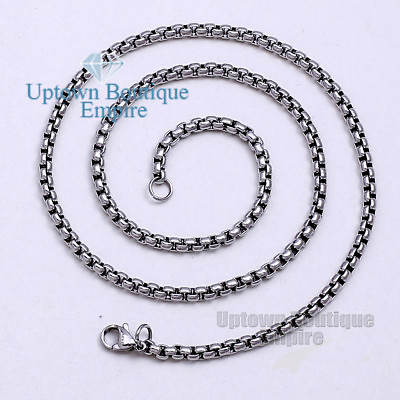 #ad 18quot; 36quot; Men stainless steel Silver 3.5 mm Pearl Box Necklace Chain 07 $10.79