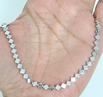 #ad DEAL 0.80CT GENUINE CLUSTER DIAMOND LADIES CHOKER NECKLACE 14K WHITE GOLD 16quot; $1095.00