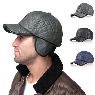 #ad Mens Baseball Cap Autumn Winter Waterproof Fabric Hats Thick Warm Earmuffs $10.57
