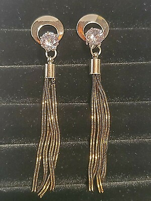 #ad #ad Dangle Drop Chandelier Style Gold Plated Black and Crystal Stud Earrings $10.99