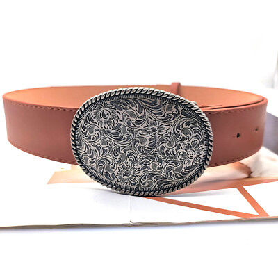 #ad Brown Belt Accessories Western Style Versatile With Metal Carved Belt Buckle NEW $12.86
