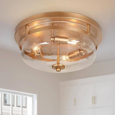 #ad LNC Brass Gold Drum Flush Mount Light Modern Circle 3 Light Ceiling Lighting $144.00