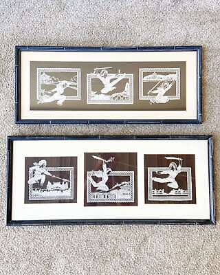 #ad Chinese Paper Cut Framed 3 Piece Art Work a Pair $395.00