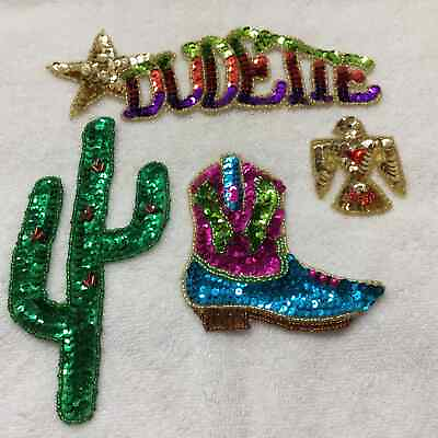 #ad 4 Piece Western Theme Sequined amp; Beaded Applique Motif Patch Wearable Art $24.95