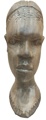 #ad Vintage African American Ebony Wood Hand Carved Sculpture Carving $21.80