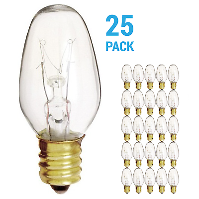 #ad 25 Pack Night Light Bulbs 7C7 7W Watt 120V Volt C7 Candelabra E12 Base Clear $11.90