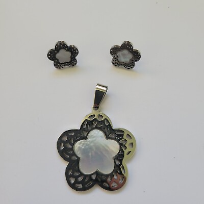 #ad Pendant and Earrings Flower Stainless Steel Jewelry Set $10.00