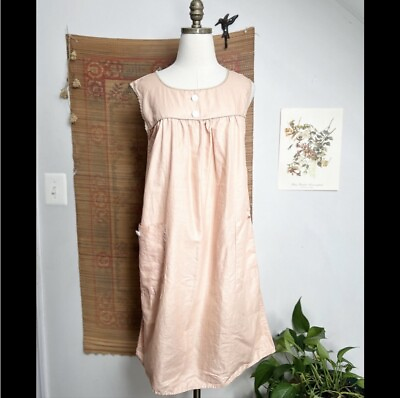 #ad 1950’s Vintage House Day Dress Minimalist Peach Tan W Pockets Sz M $38.00