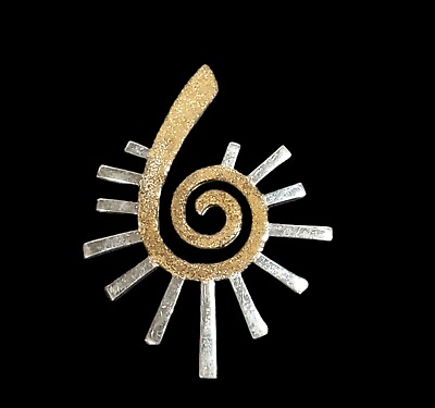 #ad Vtg Geometric Aztec Tribal Sun Symbol Gold Wash GR Signed 925 Silver Pendant $34.99