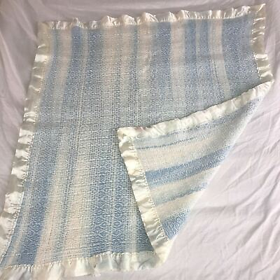 #ad Woven Throw Blanket For Couch With Satin Fringe Soft Vintage Crib 34quot; x 35quot; $39.99