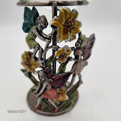 #ad W.F. PEWTER 5” Feminine Fairy Angel Goddess Glass Metal Trinket Tea Light Enamel $30.00